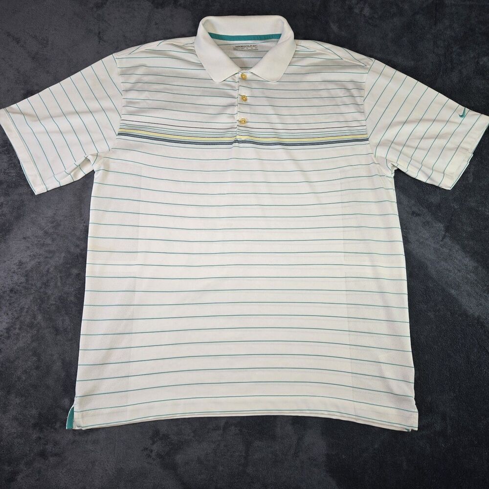 NIKE Mens XL Nike Golf Dry Fit Tour Performance Green White Striped Polo Shirt